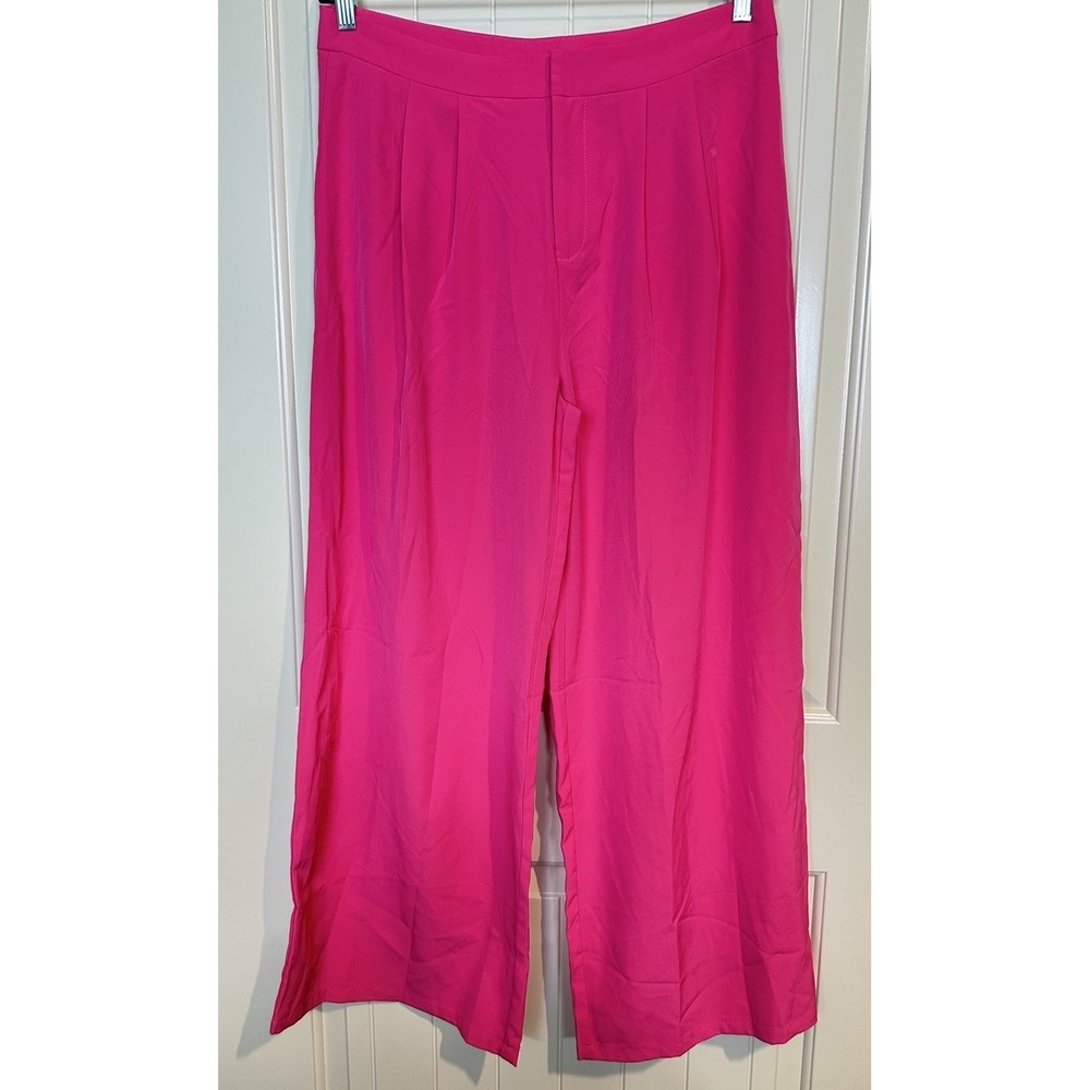 Hot Pink High Waisted Wide Leg pleated Trousers pants sz XL work career office